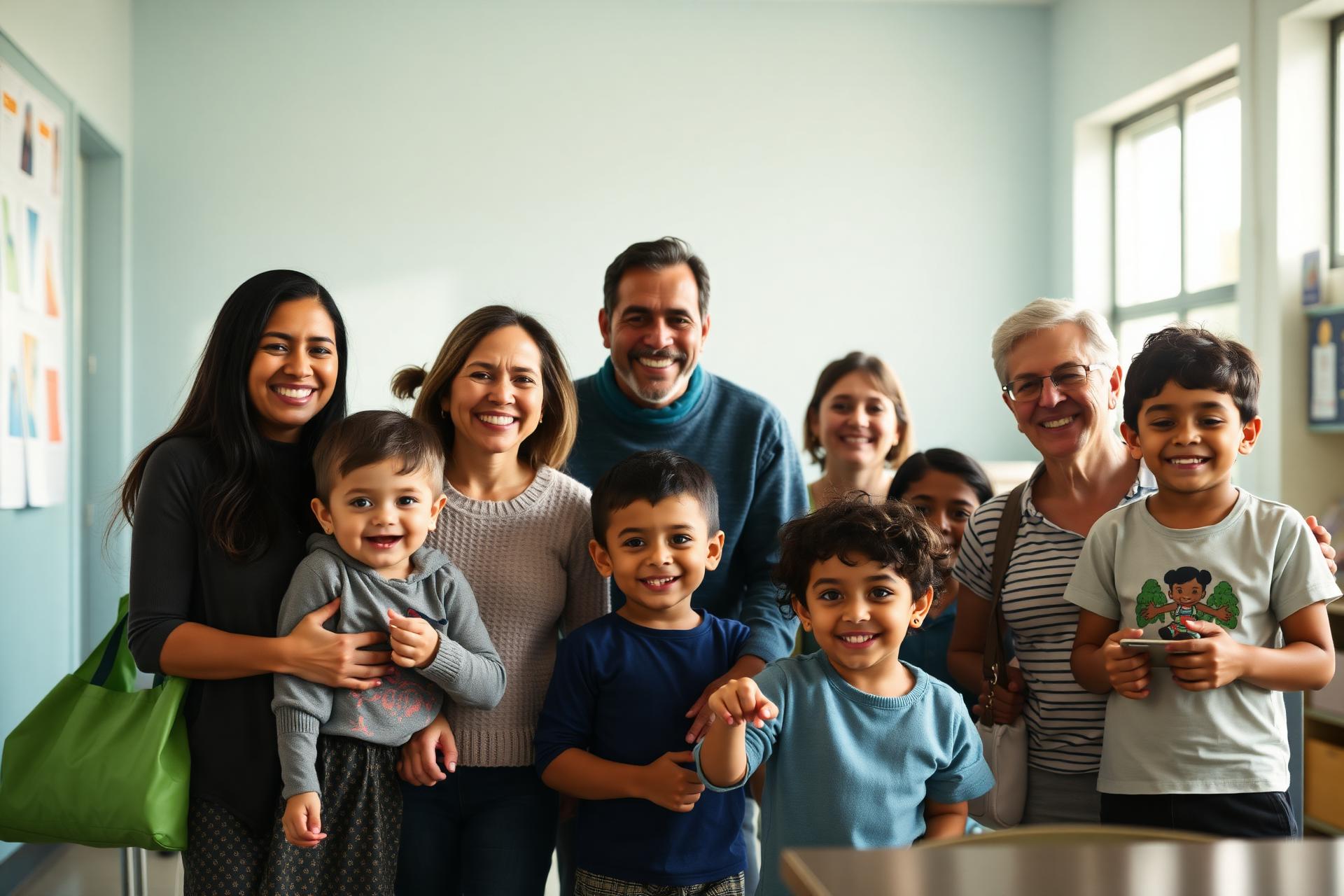 Diverse California families and children in a welcoming school setting